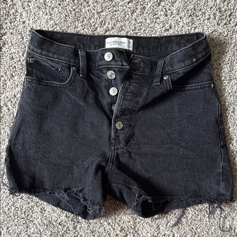Abercrombie & Fitch Black Jean Shorts High-Waisted Cut-Off